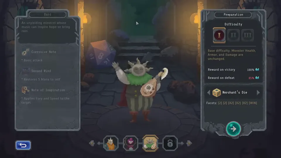 Lootbound class select showing Bard among the four starting classes
