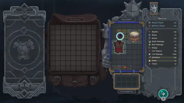 Lootbound inventory: sliding an aura item toward the center of the grid