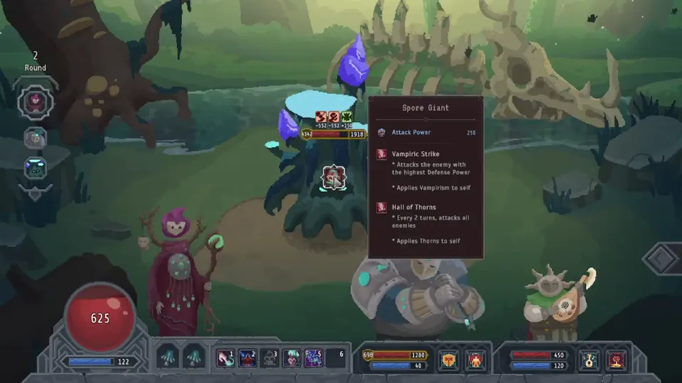 Lootbound combat HUD on a first-run fight, hero selected while companions wait in initiative order