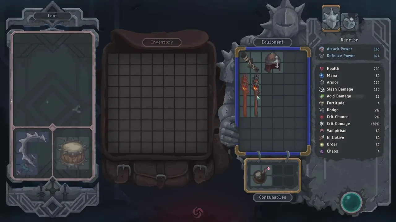 Lootbound loot card: seating an acid piece onto a slash-leaning hero grid