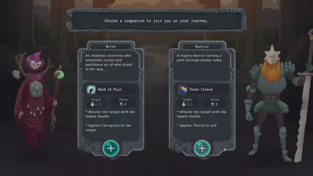 Lootbound companion room: Bard hero recruiting Warrior to absorb damage