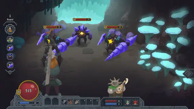 Lootbound combat: companion resolving an automatic turn while the hero waits