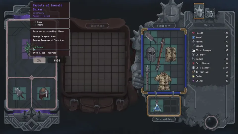 Lootbound item tooltip showing an armor aura and plate synergy category
