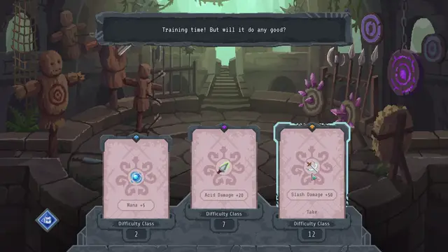 Lootbound dice room: D20 roll for a training reward, then an extra die after a fail