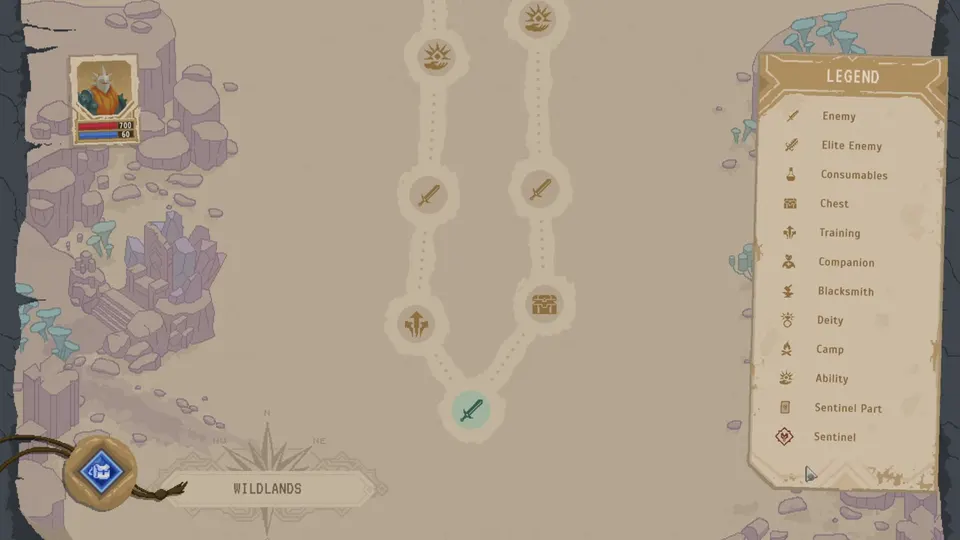 Lootbound map legend and first-biome node path before the opening fight